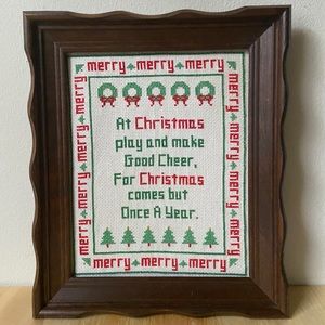VTG Wood Framed Christmas Cross Stitch 10x12